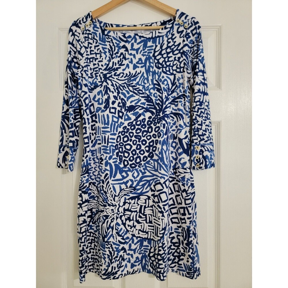 Lilly Pulitzer Size‎ S Sophie Dress Home Slice Indigo UPF 50 Pineapple Print